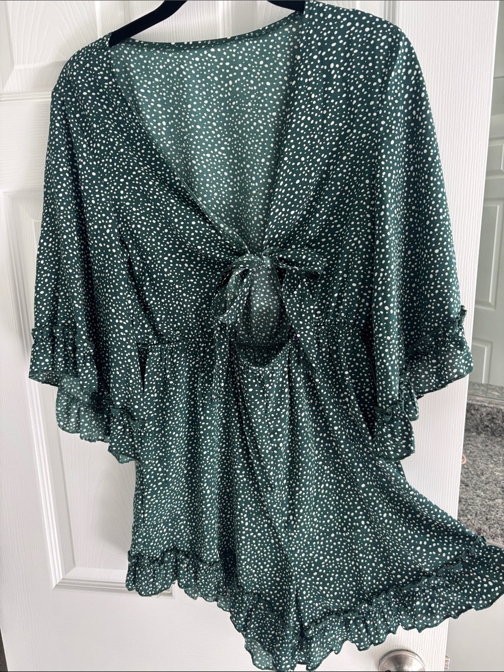 Green Polka Dot Tie-Front Women's Romper